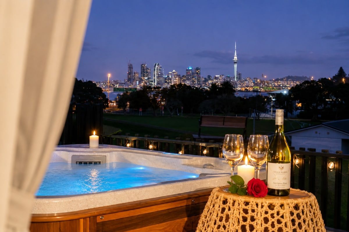 Auckland home with private outdoor spa and skyline views
